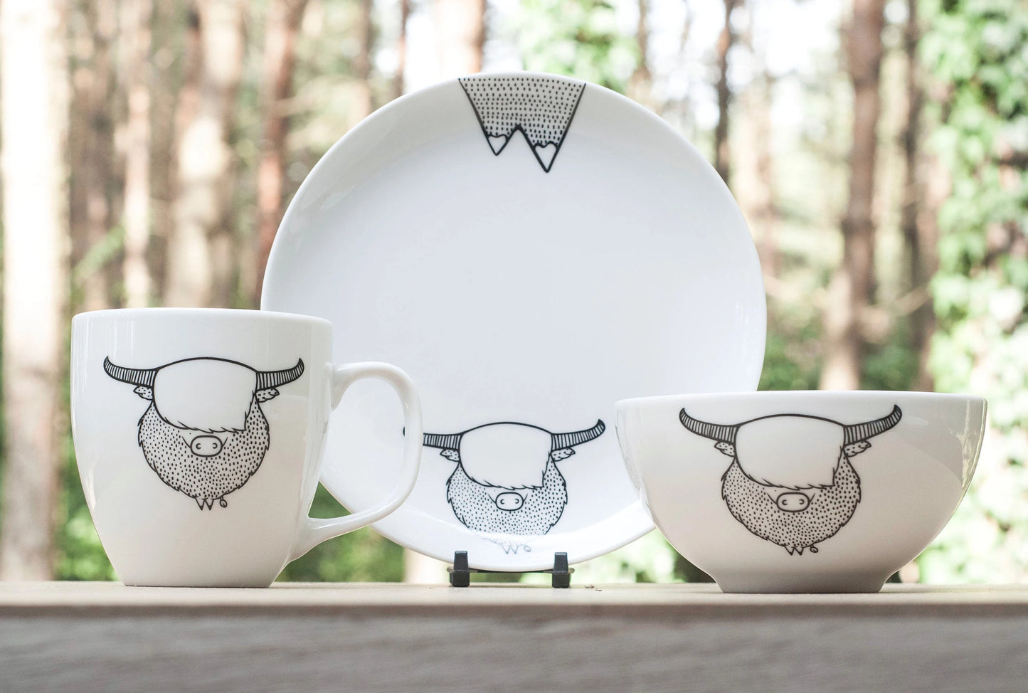 Highland Cow Set - Mug + Bowl + Plate