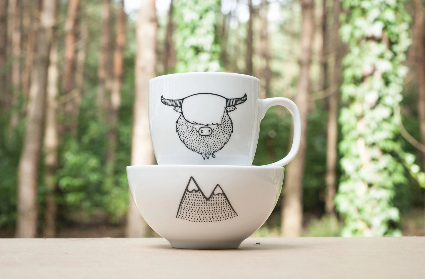 Highland Cow Set - Mug + Bowl + Plate