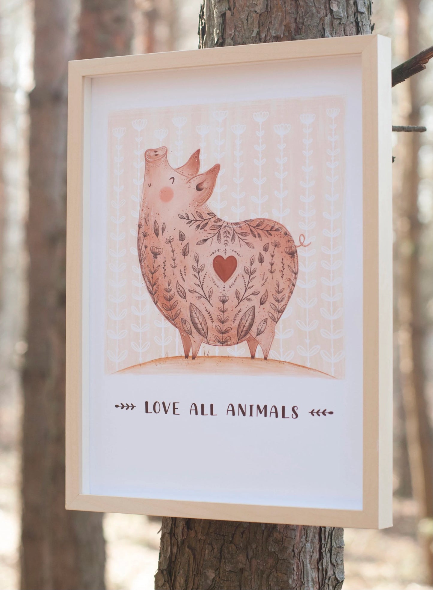 Plakat Świnka - Love All Animals.