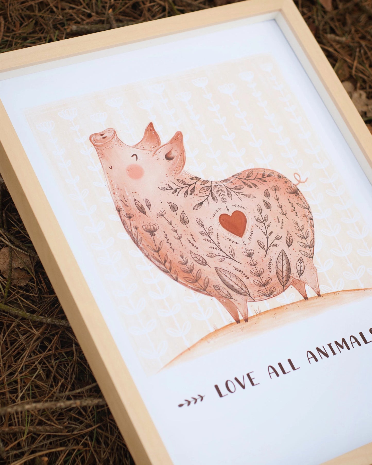 Plakat Świnka - Love All Animals.