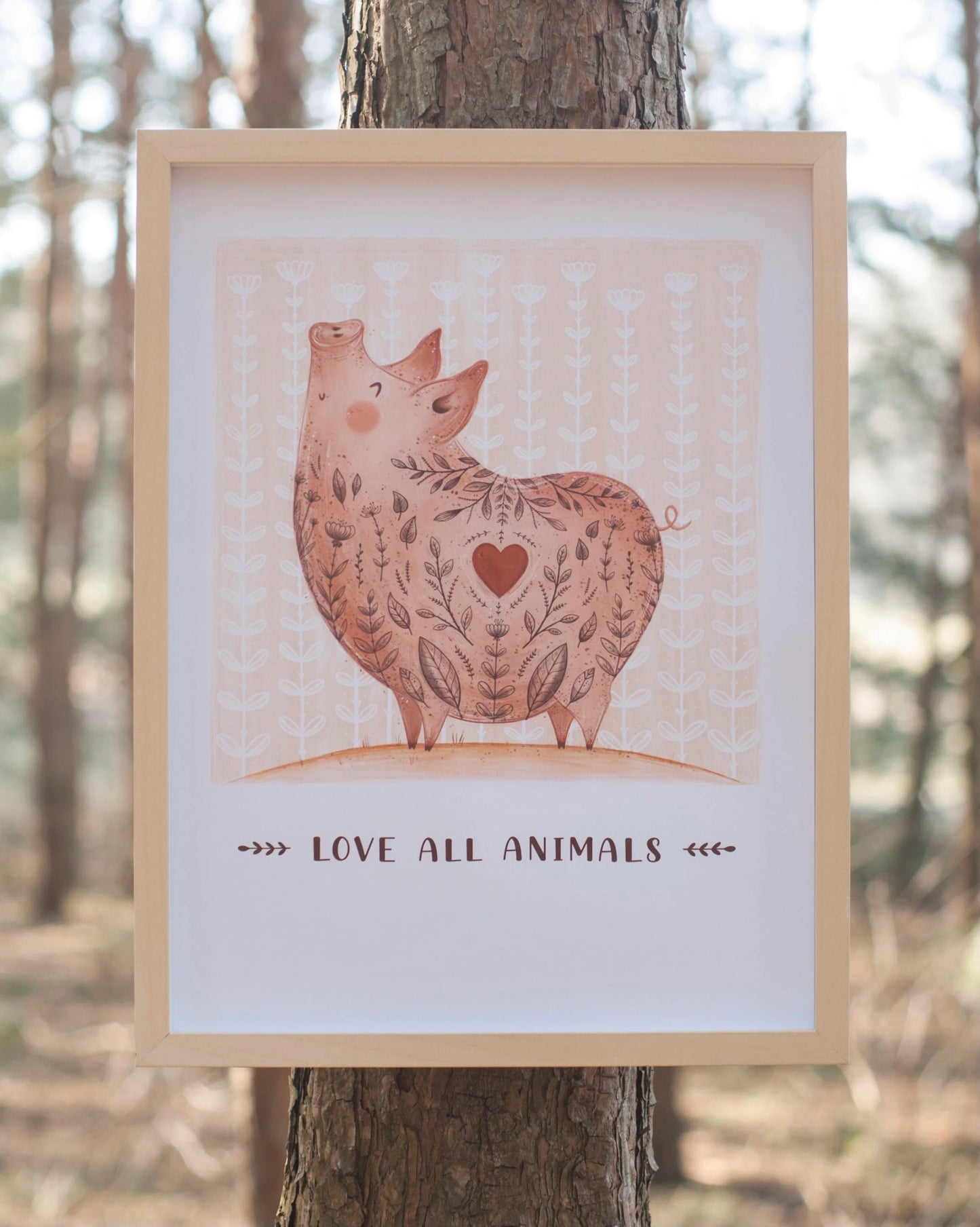 Plakat Świnka - Love All Animals.
