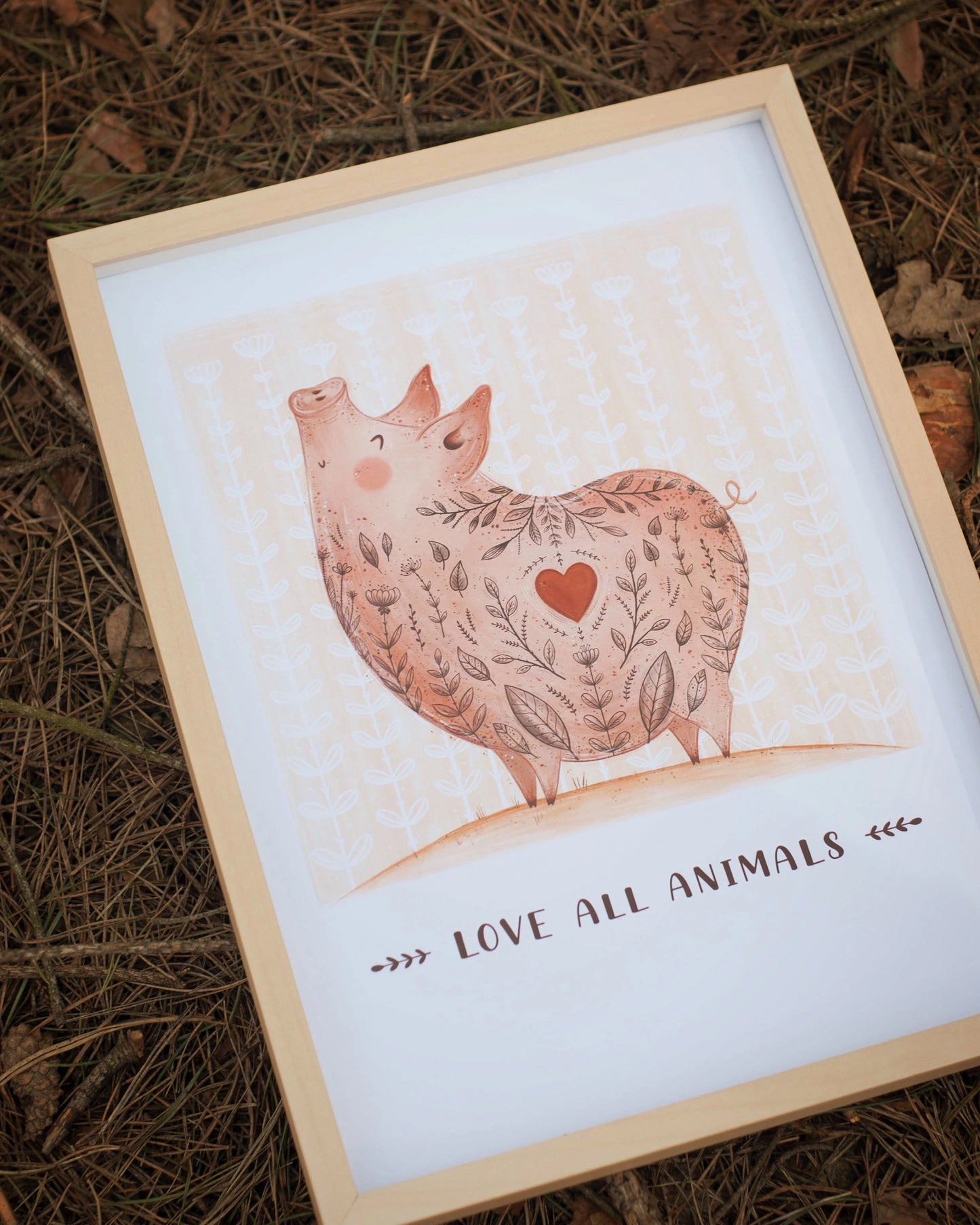 Plakat Świnka - Love All Animals.