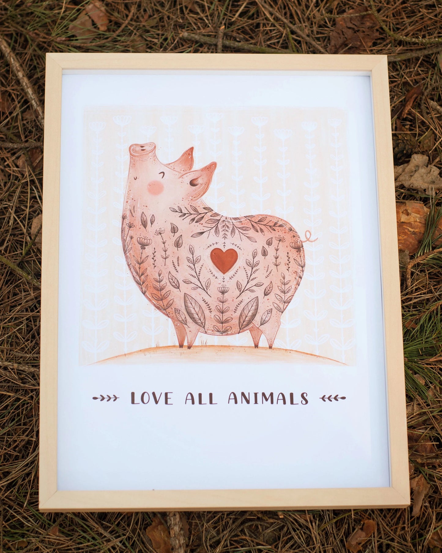 Plakat Świnka - Love All Animals.