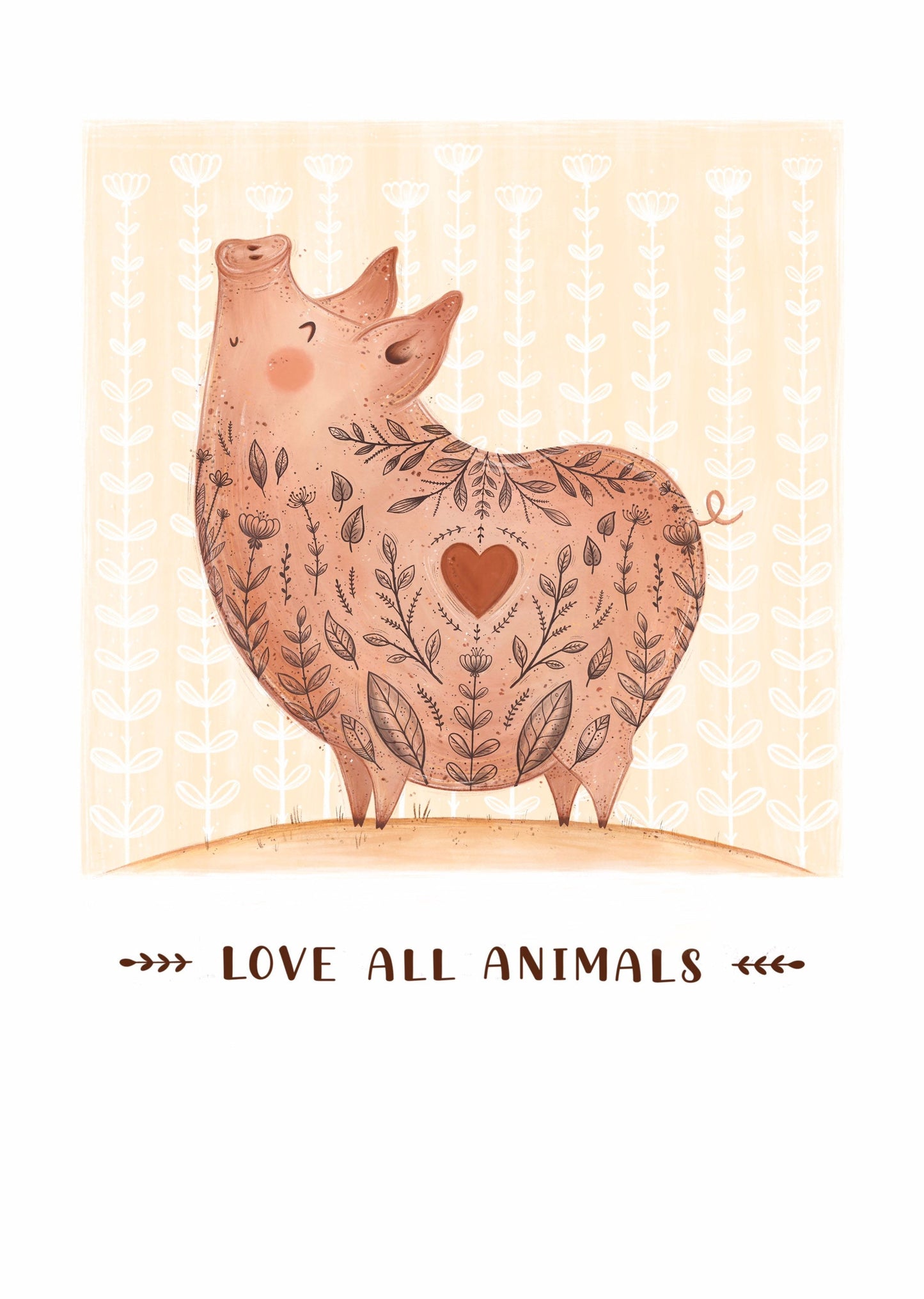 Plakat Świnka - Love All Animals.