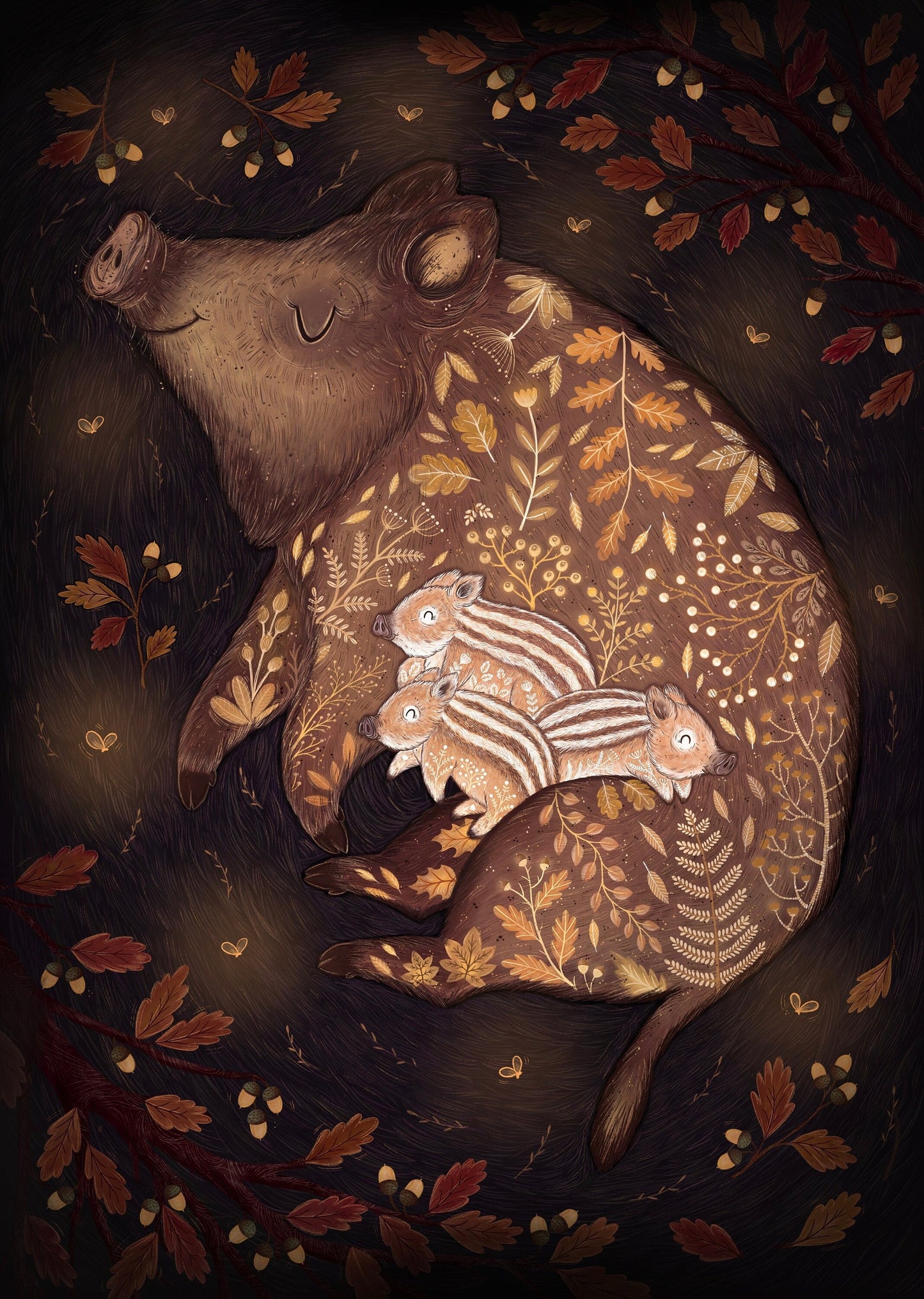Sleeping Wild Boars Print