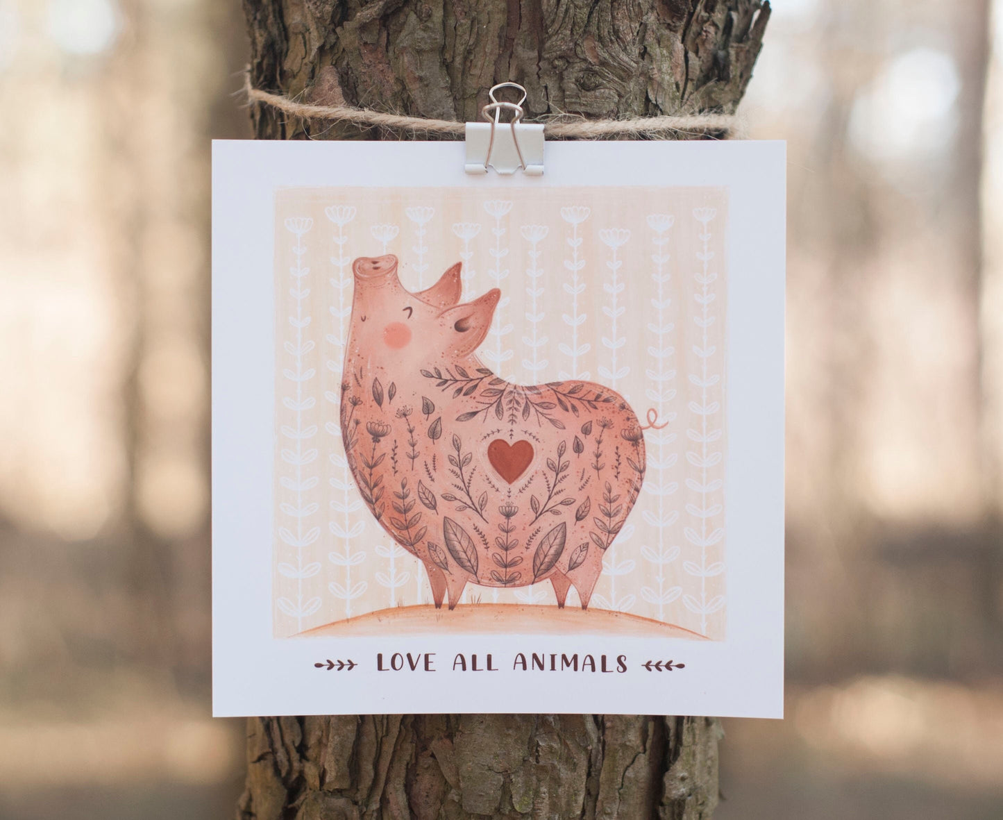 Świnka - Pocztówka - Love All Animals.