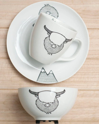 Highland Cow Set - Mug + Bowl + Plate