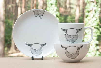 Highland Cow Set - Mug + Bowl + Plate
