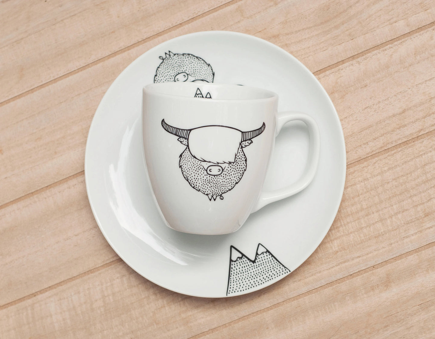 Highland Cow Set - Mug + Bowl + Plate