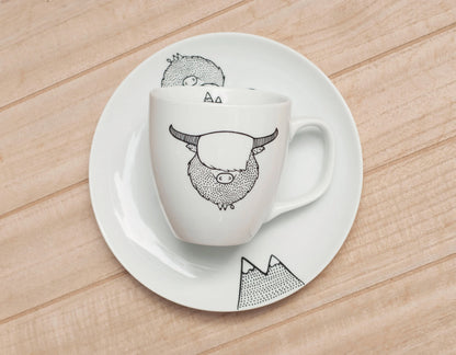 Highland Cow Set - Mug + Bowl + Plate