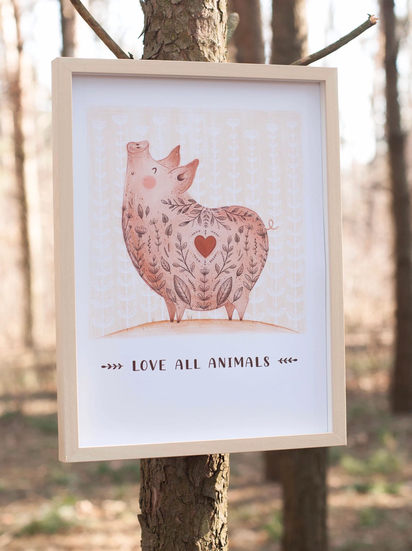 Plakat Świnka - Love All Animals.