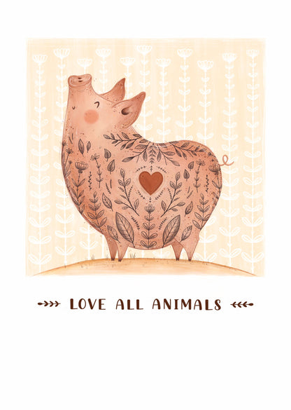 Plakat Świnka - Love All Animals.