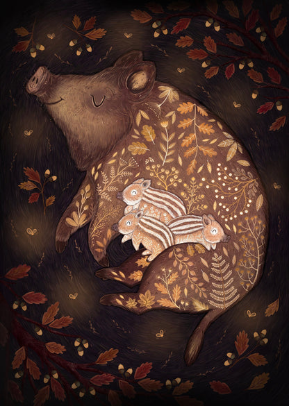 Sleeping Wild Boars Print